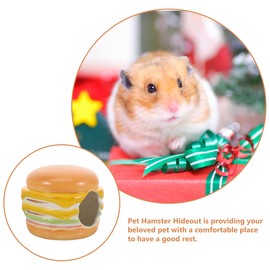 Didiseaon Ceramic Hamster Hiding Place Cooling House for Small Animals Decorative Burger Shape Nest