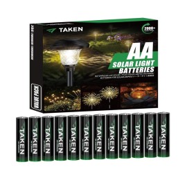 Taken AA Solar Batteries for Outdoor Solar Lights, recharge up to 2000 Cycles -12 Pack