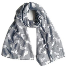 GlamLondon Cat Print Scarf Ladies Fashion Animal Print Soft Kitty Kitten Shawl Wrap (Grey)