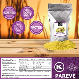 Oh! Nuts Flour | Fresh Flour in Resealable Bulk Bag | Healthy Flour for Baking, Cooking & Eating Recipes | Certified Kosher, Dairy & Egg Free, Protein-Packed Low Sugar (Pistachio Flour - 1 LB)