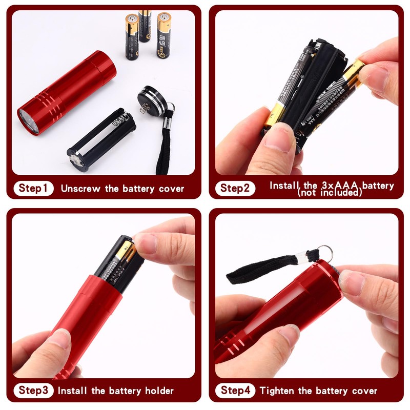 Riakrum 12 Pieces Blacklight Flashlights LED UV Handheld Mini Black