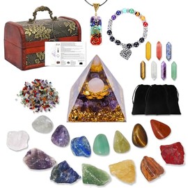 RZOZSZEZ Kristalle Heilsteine Set, 7 Rohe Chakras, Kristalle Steine, 7 Sechseckiger Prismatischer Chakra-Stein, Chakra-Halskette,Chakra Armband, Orgon-Kristallpyramide, Edelsteine Heilsteine Geschenk