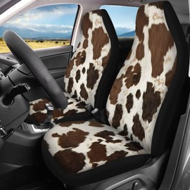 Finagallathe Brown Cow Print Car Seat Covers Full Set,Breathable Polyester Seat Covers for Cars Automotive Universal Seat Cover Protector Fit for Most Sedan SUV Pick-up Truck