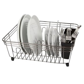 Oggi Compact Dish Drying Rack - Black Steel Drainer, Racks for Kitchen Counter, Durable Coated Steel Kitchen Dryer with Cutlery Holder