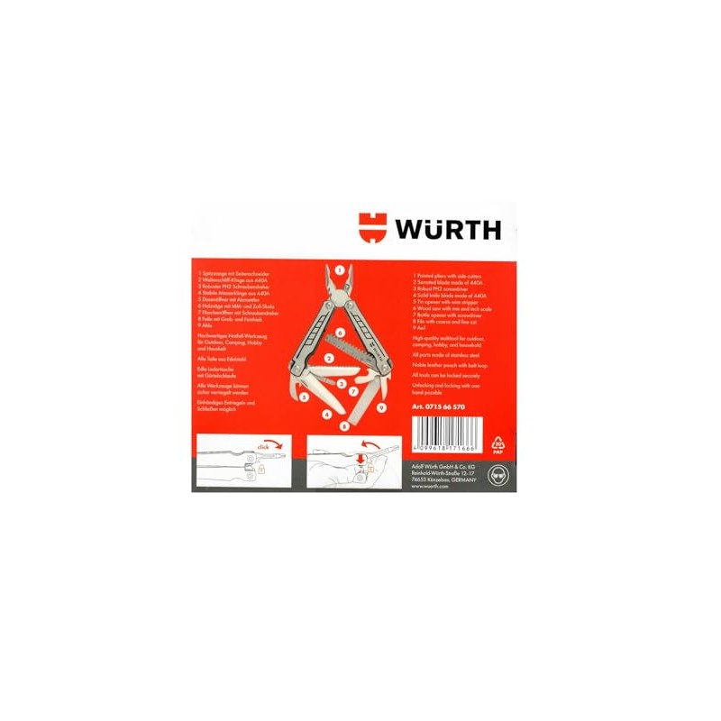 Würth Multitool with Leather Case Multifunctional Tool Set 2 Pieces