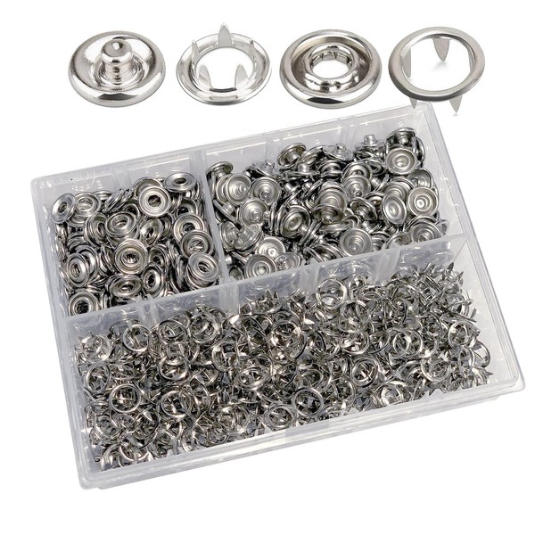 Set of 200 10 mm Press Studs, Silver Metal Press