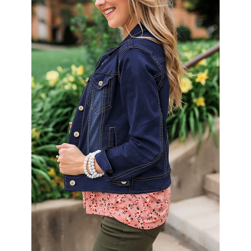 luvamia Women's Basic Button Down Stretch Fitted Long Sleeves Denim