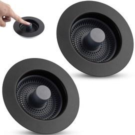Universal 3 in 1 Kitchen Sink Drain Strainer Stopper Combo, 2PCS Matteblack Stainless Steel Shell Pop Up Sink Stopper for US Standard 3-1/2 inch Drain Filter, Anti-Clog and Easy Clean