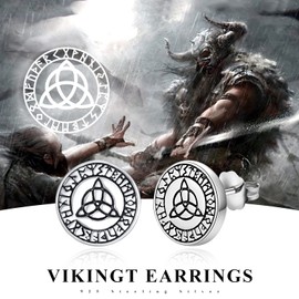 Viking Stud Earrings 925 Sterling Silver Viking Odin Celtic Knot Nordic Punk Earring, Sterling Silver