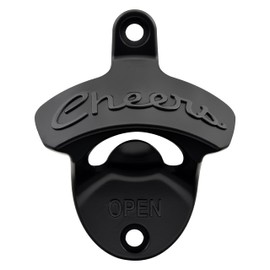 Luwanburg Black Bottle Opener Wall Mounted Beer Cap Opener Cheers, Stylish Mountable Bottle Top Opener Stainless Gift for Dad Husband Boyfriend