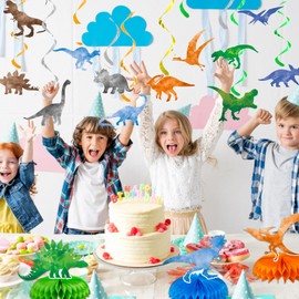 16pcs Dinosaur Watercolor Birthday Party Decorations, Dinosaur Party Decorations Includes Banner, Dinosaur Hanging Swirl, Honeycomb Centerpiece for Boys Kids Watercolor Dinosaur Party Supplies
