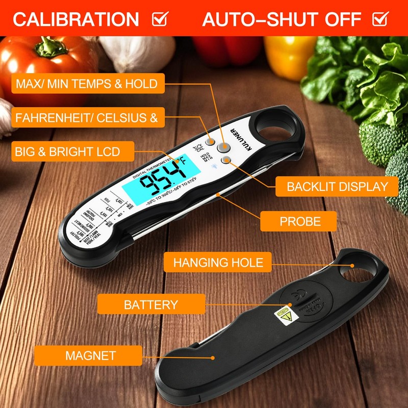 KULUNER TP-01 Waterproof Digital Instant Read Meat Thermometer with 4.6