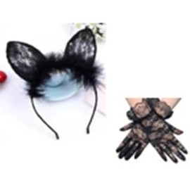 Lace glove Cute Hair Band Lovely Cat Rabbit Ears Soft Makeup Cosmetic Hairlace Headband 2pcs set Black