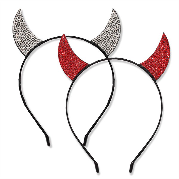 Halloween Devil Horn Headband for Women Red Silver Rhinestone Devil Horns Halloween Party Costume Headband Hair Accessories