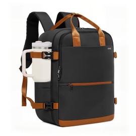 COOLIFE Hand Luggage Backpack for Ryanair 40 x 20 x 25 Travel Backpack Aeroplane 20L Small Hand Luggage Cabin Size Hand Luggage Bag with Laptop Compartment for Weekender Short Trip, black / brown