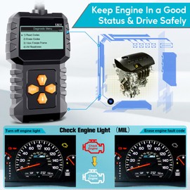 OBD2 Scanner Ease Setup Plug-Play: Clear Reset Engine Error Code Professional Code Reader Diagnostic Scan Tools with Freeze Frame/I/M Readiness for Cars Since 1996 & Newer - LK11