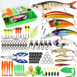 Fishing Lures Tackle Box Bass Kit, Including Animated Lure,Crankbaits,Spinnerbaits,Soft Plastic Worms, Topwater Lures,Hooks,Saltwater & Freshwater Fishing Gear for Bass,Trout, Salmon.