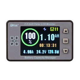 DROK Charge Discharge Monitor, DC 8-100V 200A Battery Monitor 12V 24V 36V 48V 60V Coulometer Watt Meter, 2.4 inch LCD Color Screen Capacity Percentage Time Power Voltmeter Ampmeter for RV Solar Panel