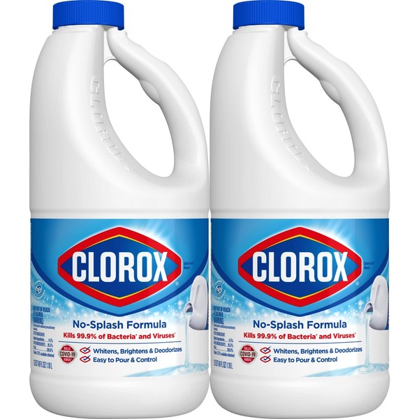 Clorox Splash-Less Bleach1, Disinfecting Bleach Kills 99.9% of Bacteria and Viruses, Regular 40 Fluid Ounce Bottle - Pack of 2 (Package May Vary)