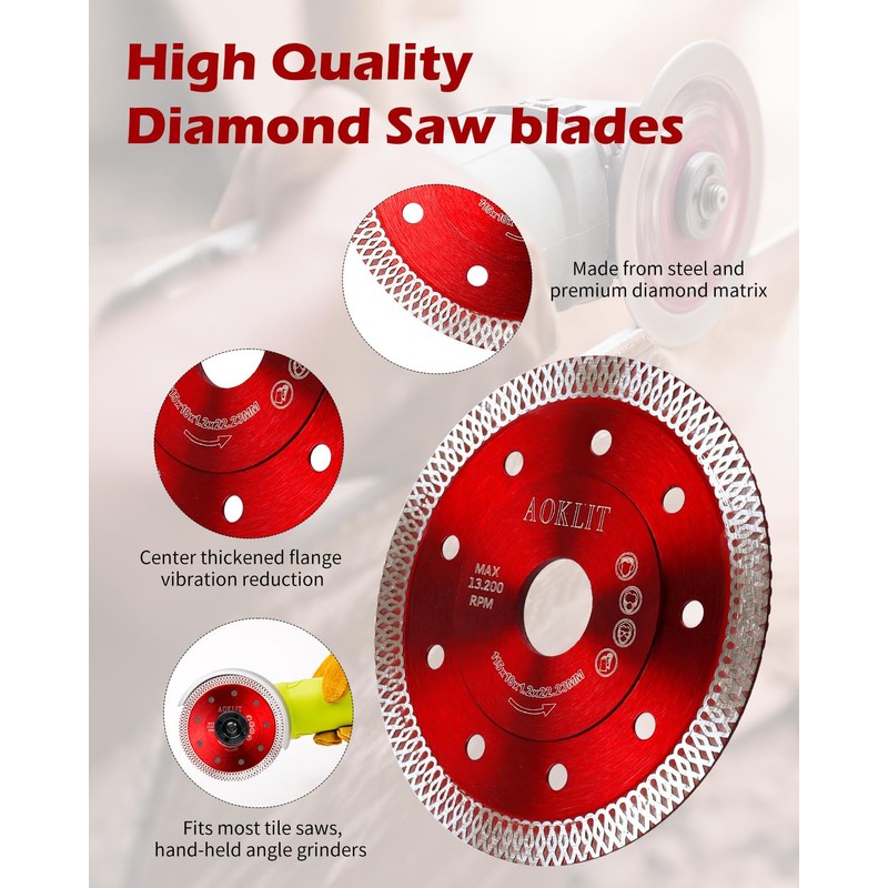 AOKLIT 20 Pcs 4.5" Diamond Saw Blade, Super Thin Tile
