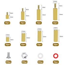 Auauraintt 486 Pieces M2.5 Spacer Hex Spacer Sleeves Brass Male Female PCB Standoff Screw Nut Spacer Thread Standoff Screws for Board Motherboard