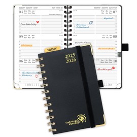 POPRUN Pocket Calendar 2025 2026 Small Ring Binder with Hard Cover, Approx. A6 (16 x 10.5 cm) - Calendar 2025 2026 Small (Aug.2025-Dec.2026) - Weekly Planner with Gold-Plated Protective Corners -