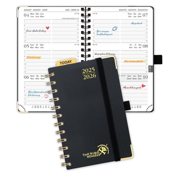 POPRUN Pocket Calendar 2025 2026 Small Ring Binder with Hard