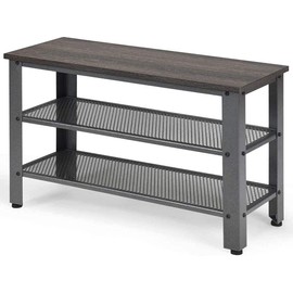 Julimoon 3-Tier Shoe Bench - Retro Metal Shoe Storage with 2 Mesh Shelves, Adjustable Foot Pads, Waterproof for Entryway, Hallway, Living Room