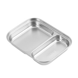 Ciieeo 2 Grids Food Plate Stainless Steel Divided Plate Dinner Tray for Portion Control and Organization