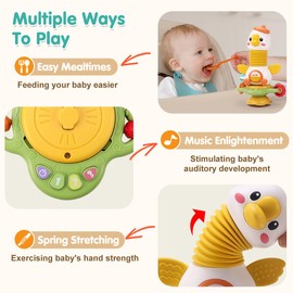 Qizebaby Baby Toys 6 to 12 Months - 2 in 1 High Chair Toys Suction Cup Toys- Toddler Montessori Toys with Music Sound-Sensory Learning Newborn Infant Toy Gifts for Boys Girls 6+ Months 1-2 Year Old
