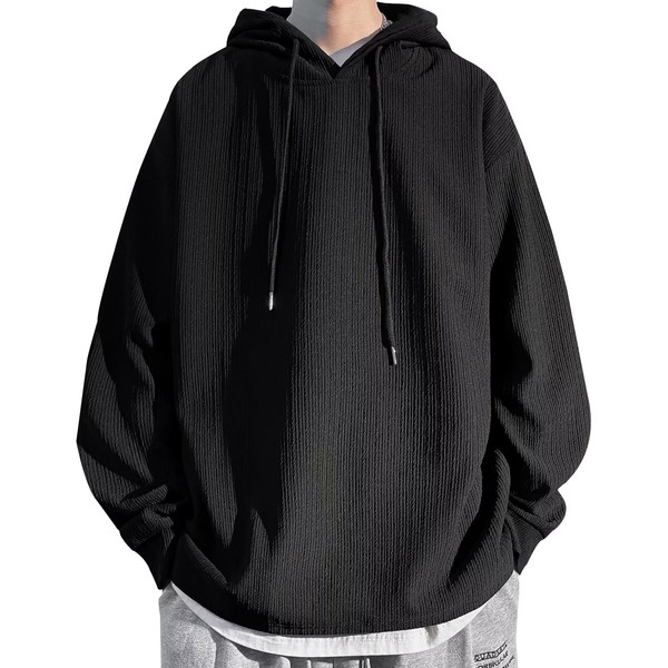 Bligo Men's Hoodie, Long Sleeve, Autumn Clothing, Pullover, Hooded, L-5XL, Loose Fit, Large Size, Sweatshirt, Solid, Round Neck, Trainer, Stylish, Simple, Soft Texture, Comfortable, Korean, Popular, Spring and Winter Clothes, 7812-black