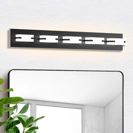 NOVELUX LED Bathroom Light Fixtures, 5-Light Modern Vanity Lights with Milky White Frosted Acrylic Shades, Matte Black Bathroom Lighting Fixtures Over Mirror, ETL Listed, 35W 5CCT Adjustable