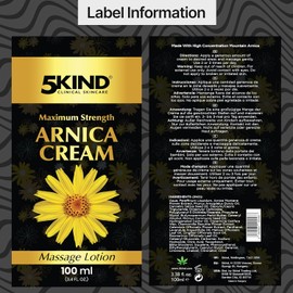 5kind Arnica Cream for Bruising and Swelling 100ml - Maximum Strength - Fast Acting & Intensive Arnica Montana Extract Bruise Cream - Natural Muscle Rub for Muscles & Joints