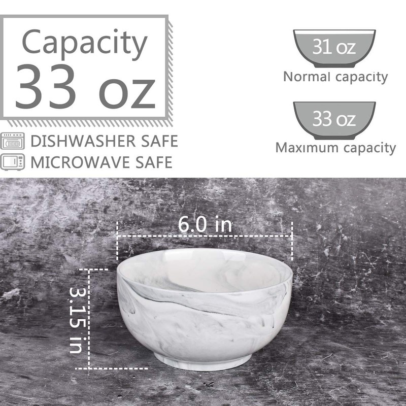 Bosmarlin Marbling Ceramic Bowl Set of 4, 33 Oz, Dishwasher