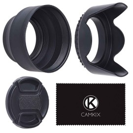 67mm Set of 2 Camera Lens Hoods and 1 Lens Cap - Rubber (Collapsible) + Tulip Flower - Sun Shade/Shield - Reduces Lens Flare and Glare - Blocks Excess Sunlight (67 mm, Rubber Hood + Tullip Hood + Cap)