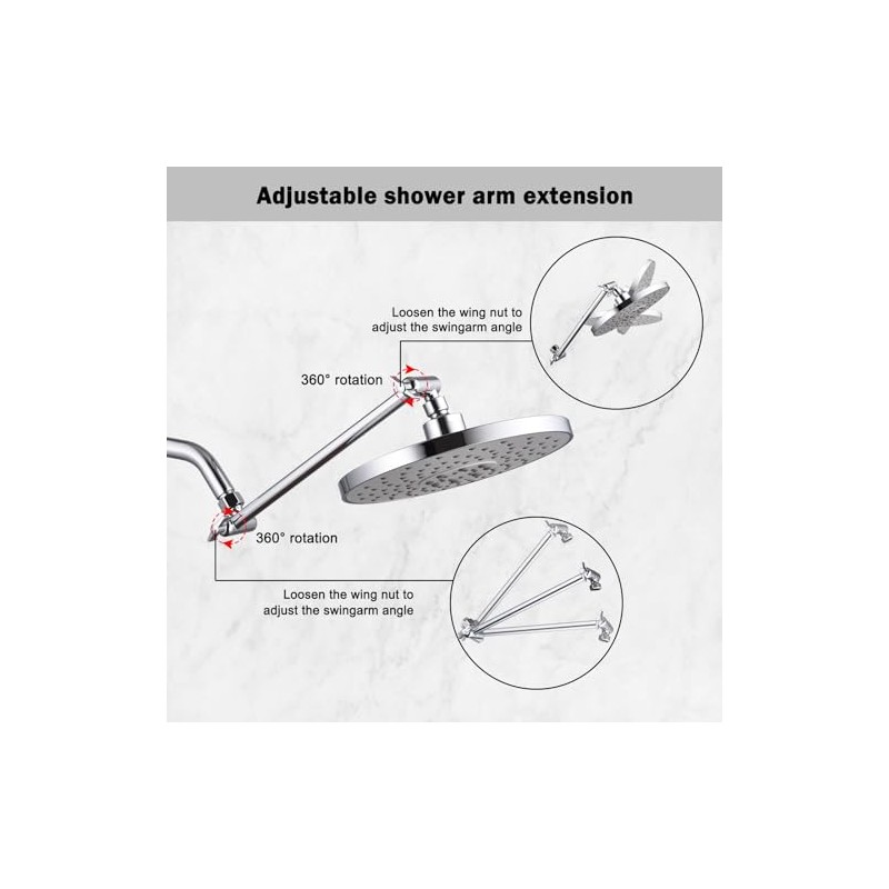 12-Inch Shower Head Extension Arm, Adjustable Shower Extension Arm, Stainless
