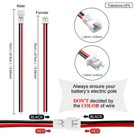 Chanzon 30 Pairs Jst1.25mm 26AWG Pitch Plug Connector 2Pin Micro Jack and 5.9inch(15cm) UL1007 Tinned Copper Wire had 60Pcs Male and Female Adapter.
