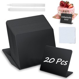 20 Chalkboard Small Set, Small Chalkboards for Labelling, Price Tags Stand in L Shape, Slate Board with 2 Pens and 1 Cleaning Cloth, Buffet Signs for Catering, Buffet, Cafe, Wedding, Party