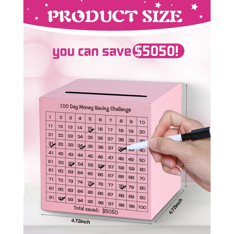 Money Saving Box, Unbreakable Piggy Bank for Adults Save $5,050