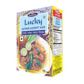 Lucky Achar Gosht Masala, 50g (Pack of 5), Recipe and Seasoning Mix for Meat in Tangy Pickle Flavor Spices, Low Sodium, No MSG, No Artificial Flavor