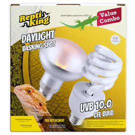 Reptile 100W Basking Spot Bulb & 10.0 24W UVA UVB Bulb Combo – Dual Pack Heat Lamp Bulbs for Reptiles & Amphibians, Heat Lamp for Bearded Dragons, Turtles, Tortoises, Snake Tank Accessories