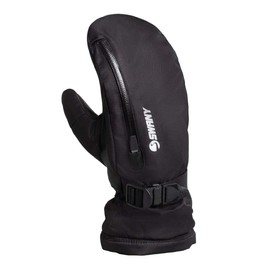 Swany Women's Arctic Touch-Screen Compatible Insulated Warm Durable Leather Winter Mittens with Quick Release Strap, Black, Large