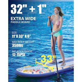 Dixero Inflatable Stand Up Paddle Board 11'*33", Extra Wide Paddle Boards for Adults, SUP with Premium Accessories, Adjustable Paddle, Hand Pump, Bottom Fin, Leash Waterproof Phone Bag