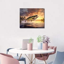 TUMOVO Largemouth Bass Paint by Numbers for Adults Fish Jumping Out of Water DIY Oil Paint by Number On Canvas Yellow Theme Painting Art Crafts Acrylic Paints for Home Decor Painting Gift 16"x20"