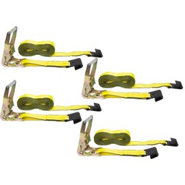 Mytee Products Ratchet Tie-Down Straps with Flat Hooks, 2" x 40' Ratchet Straps Yellow | 10,000 Lbs Breaking Strength | TieDown Ratchet Straps for Flatbed, Truck, Trailers Pickup (4 Pack)