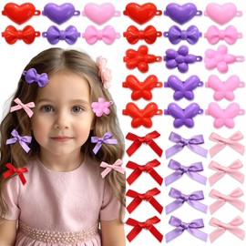 NAISKA 36Pcs Mini Pink Hair Bows Flower Self Hinge Hair Barrettes Small Bows for Hair Silk Satin Hair Ribbons Plastic Hair Pins Ponytail Holder Accessories for Women Girls