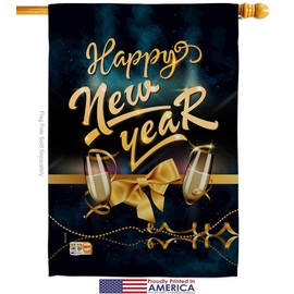 Ornament Collection FK192146-P3 Cheerful New Year Winter Impressions Decorative Vertical House 28" X 40" Garden 13" 18.5" Flags Kit w/Banner Pole Included Printed in USA