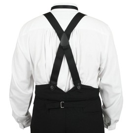 Historical Emporium Men's Elastic 1.5 Inch X-Back Button End Suspenders, Victorian Western Adjustable Braces Black