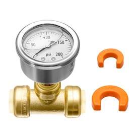 Watflow 3/4 Inch Push to Connect Pressure Gauge Tee,0-200psi Fuel Liquid Pressure Gauge, Stainless Steel Vibration Proof