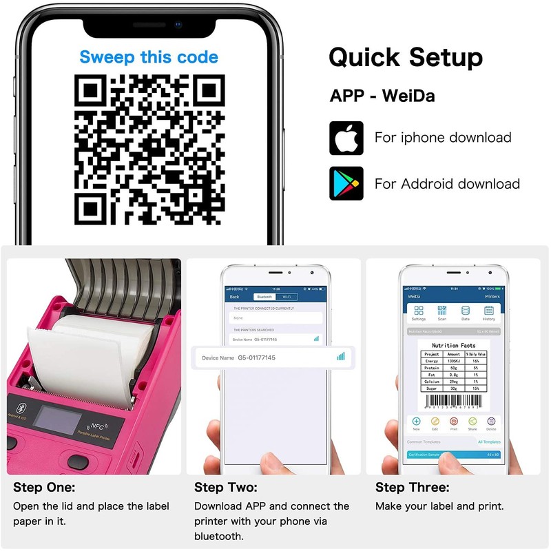 NetumScan Portable Label Makers, 58mm Bluetooth Thermal Label Printer for